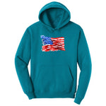 USA Flag Grunge Ladies Hoodie - Teal