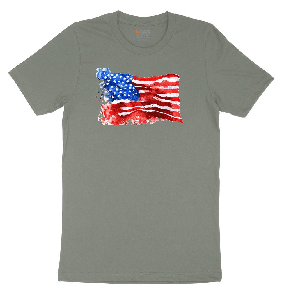 USA Flag Grunge Ladies Short Sleeve Tee - Bamboo Blackout
