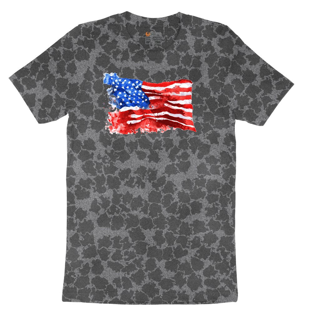 USA Flag Grunge Ladies Short Sleeve Tee - Black Leopard