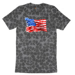 USA Flag Grunge Ladies Short Sleeve Tee - Black Leopard