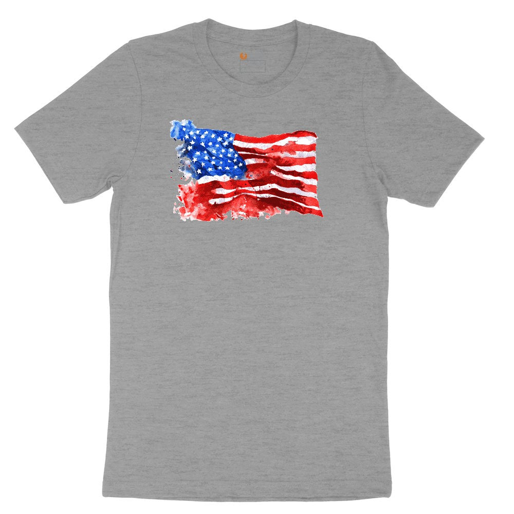 USA Flag Grunge Ladies Short Sleeve Tee - Granite Heather