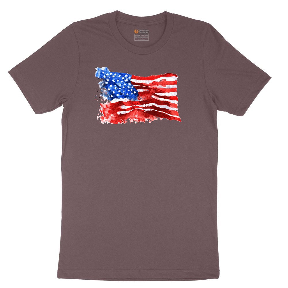 USA Flag Grunge Ladies Short Sleeve Tee - Sangria Blackout