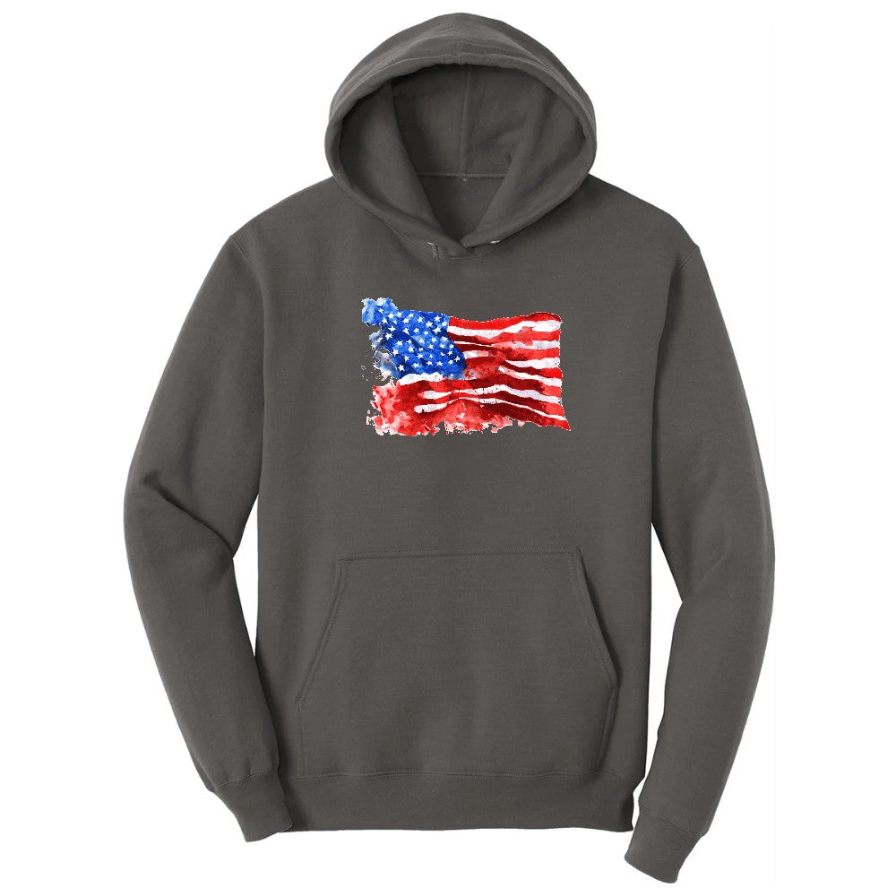 USA Flag Grunge Hoodie - Charcoal