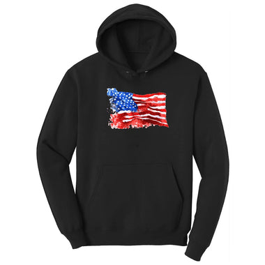 USA Flag Grunge Hoodie - Jet Black