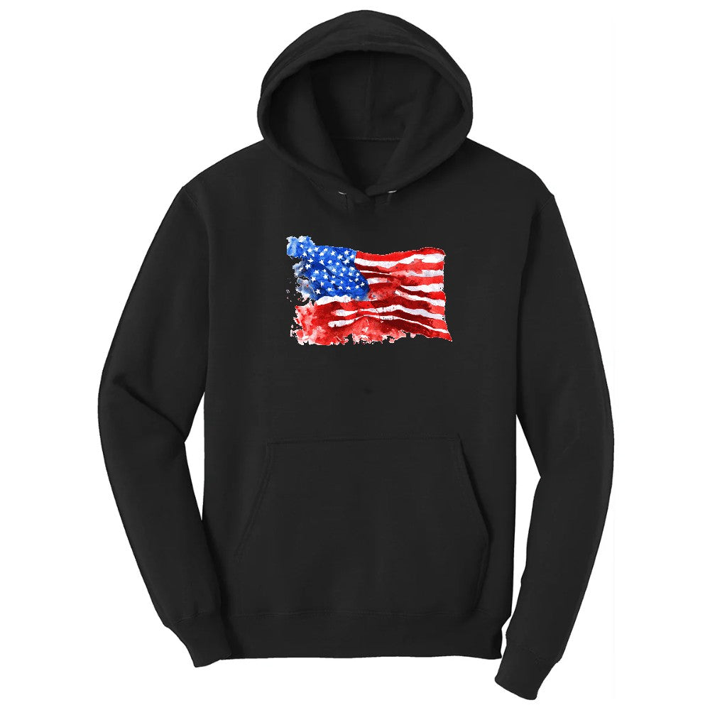 USA Flag Grunge Hoodie - Jet Black