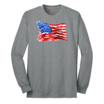 USA Flag Grunge Long Sleeve Tee - Athletic Grey