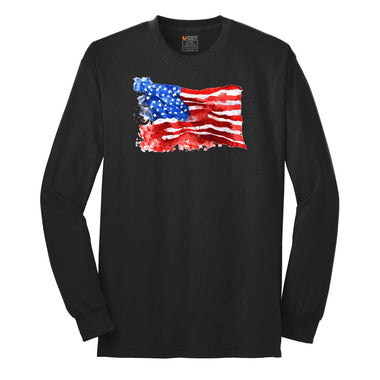 USA Flag Grunge Long Sleeve Tee - Jet Black