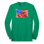 USA Flag Grunge Long Sleeve Tee - Kelly Green