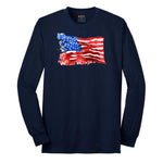 USA Flag Grunge Long Sleeve Tee - Navy