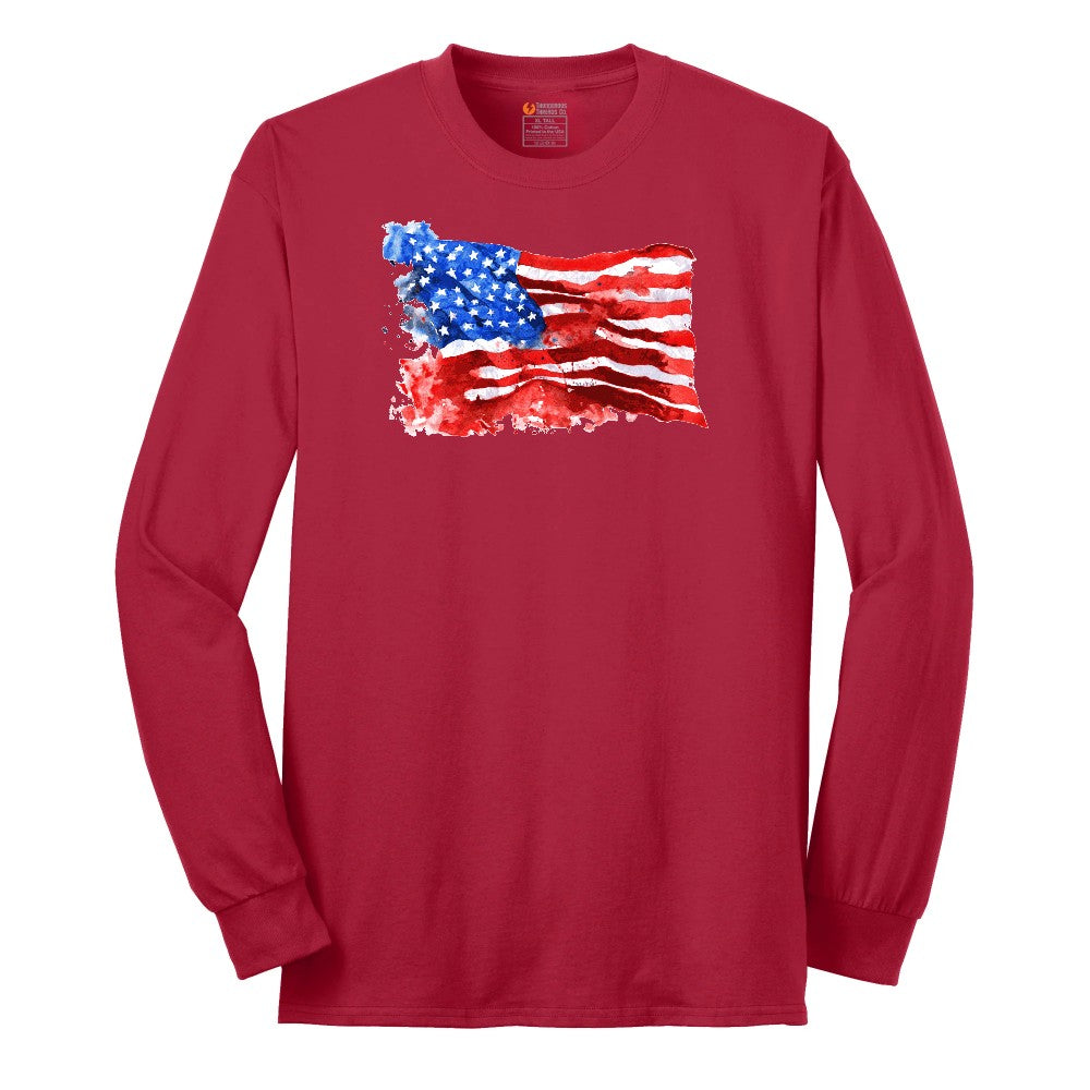 USA Flag Grunge Long Sleeve Tee - Red