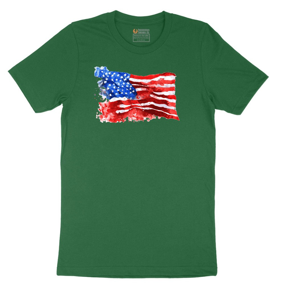 USA Flag Grunge Short Sleeve Tee - Athletic Kelly