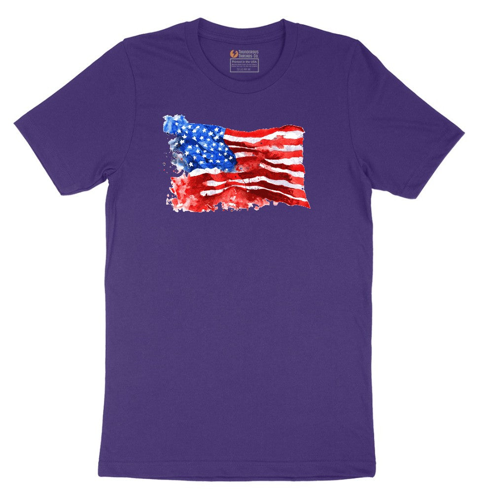 USA Flag Grunge Short Sleeve Tee - Team Purple