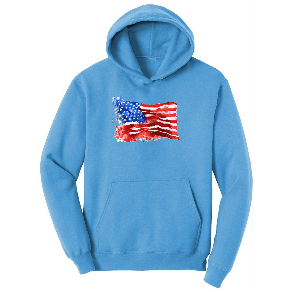USA Flag Grunge Youth Hoodie - Aquatic Blue