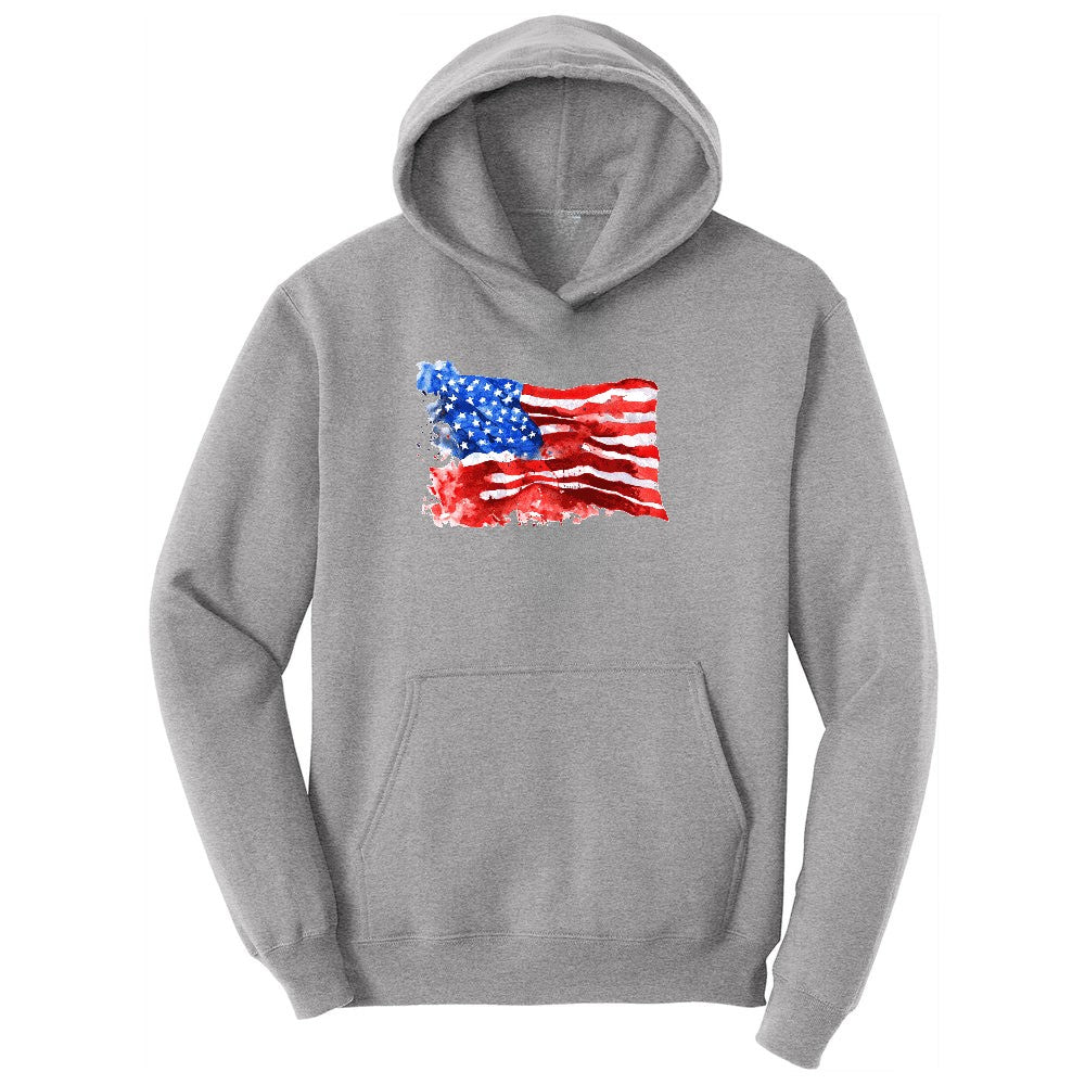 USA Flag Grunge Youth Hoodie - Athletic Heather