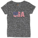 USA Ladies Curvy Tee - Black Leopard