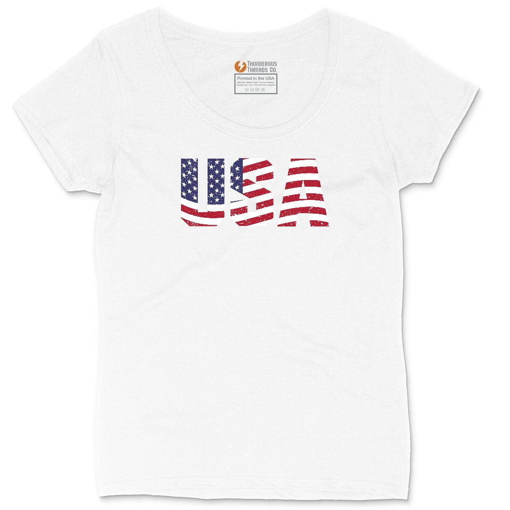 USA Ladies Curvy Tee - White