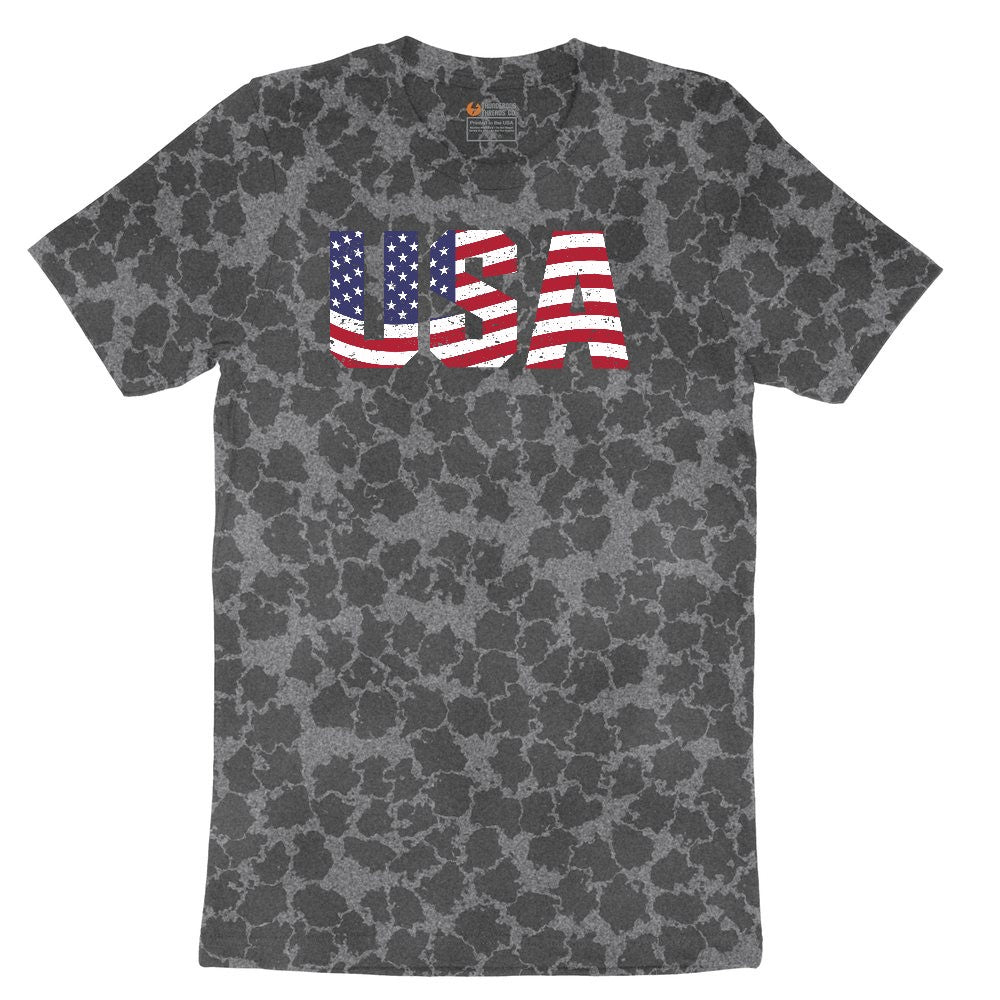 USA Ladies Short Sleeve Tee - Black Leopard