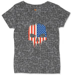 USA Skull Ladies Curvy Tee - Black Leopard