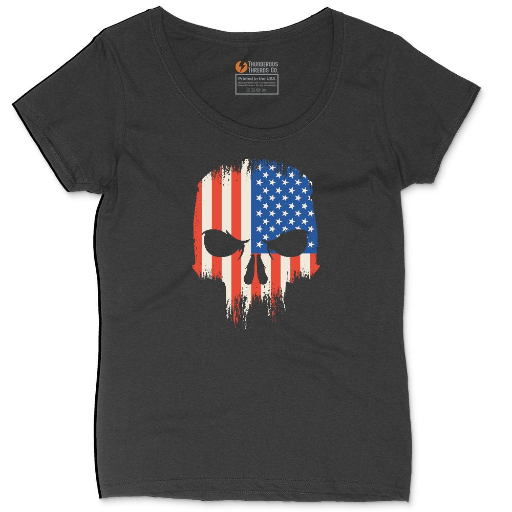 USA Skull Ladies Curvy Tee - Black