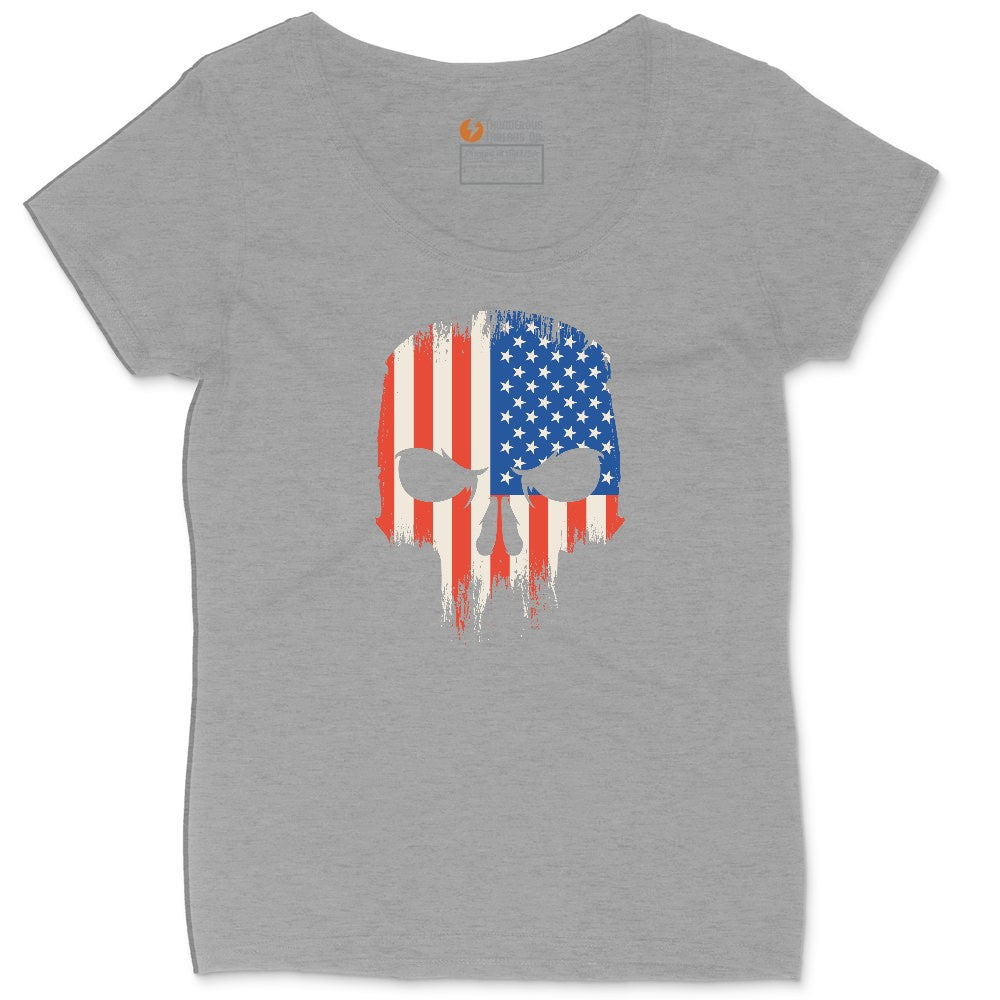USA Skull Ladies Curvy Tee - Granite Heather