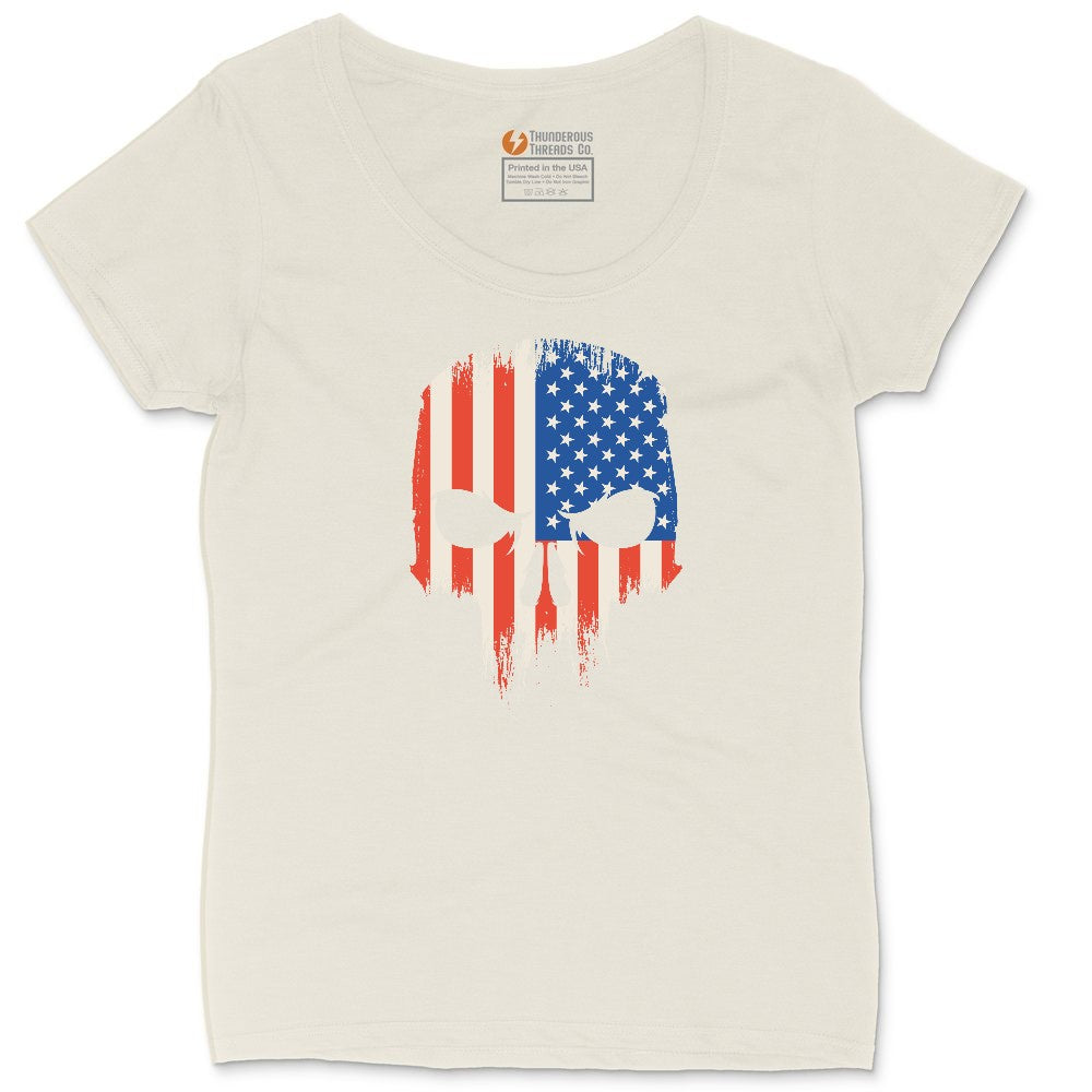 USA Skull Ladies Curvy Tee - Natural Heather
