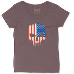 USA Skull Ladies Curvy Tee - Sangria Blackout