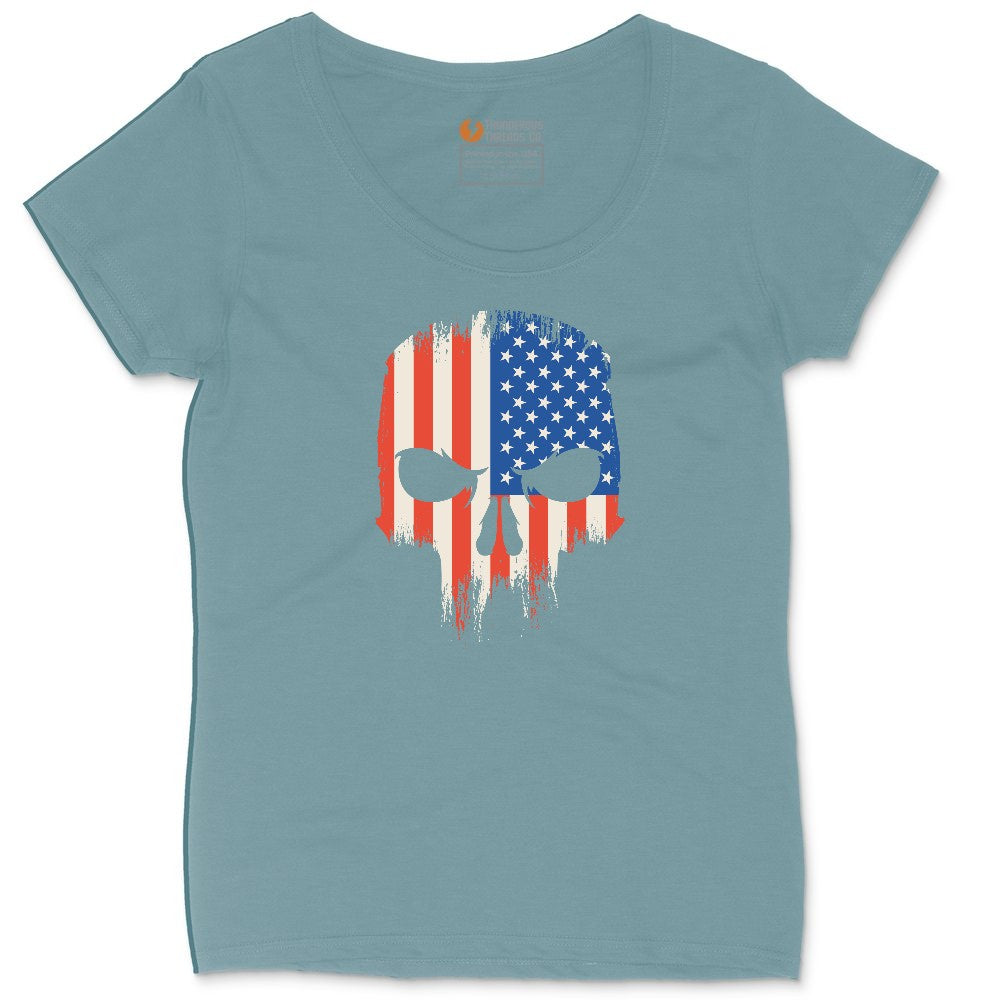 USA Skull Ladies Curvy Tee - Surf Blackout