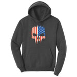 USA Skull Ladies Hoodie - Dark Heather Grey