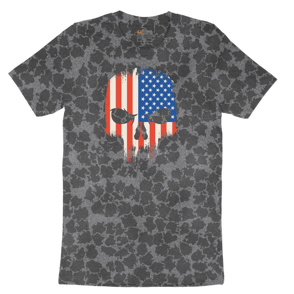 USA Skull Ladies Short Sleeve Tee - Black Leopard