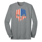 USA Skull Long Sleeve Tee - Athletic Grey