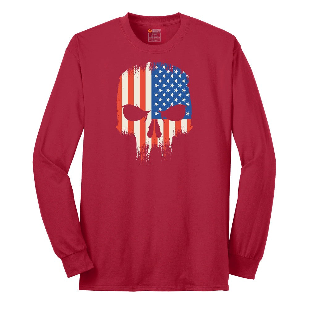 USA Skull Long Sleeve Tee - Red
