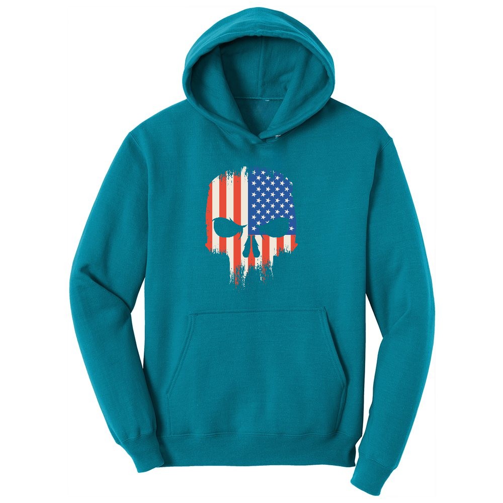 USA Skull Youth Hoodie - Teal