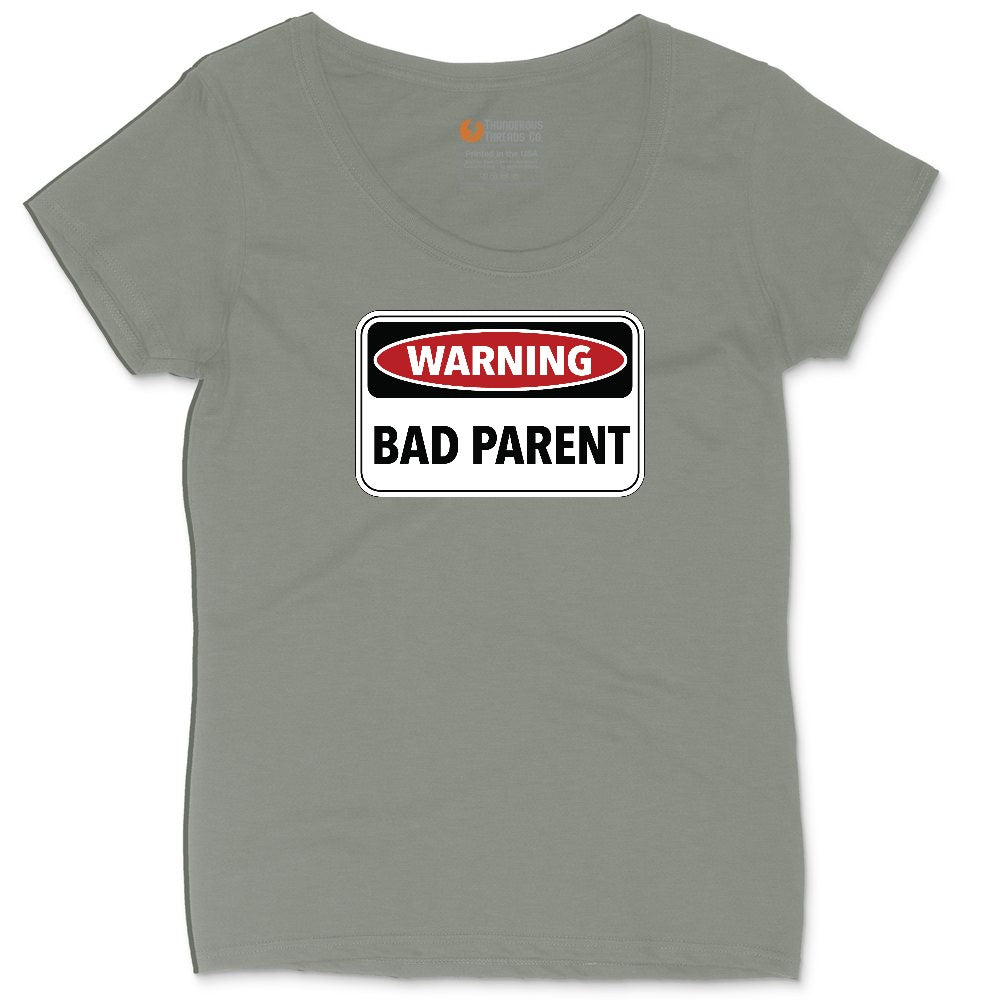 Warning Bad Parent Ladies Curvy Tee - Bamboo Blackout