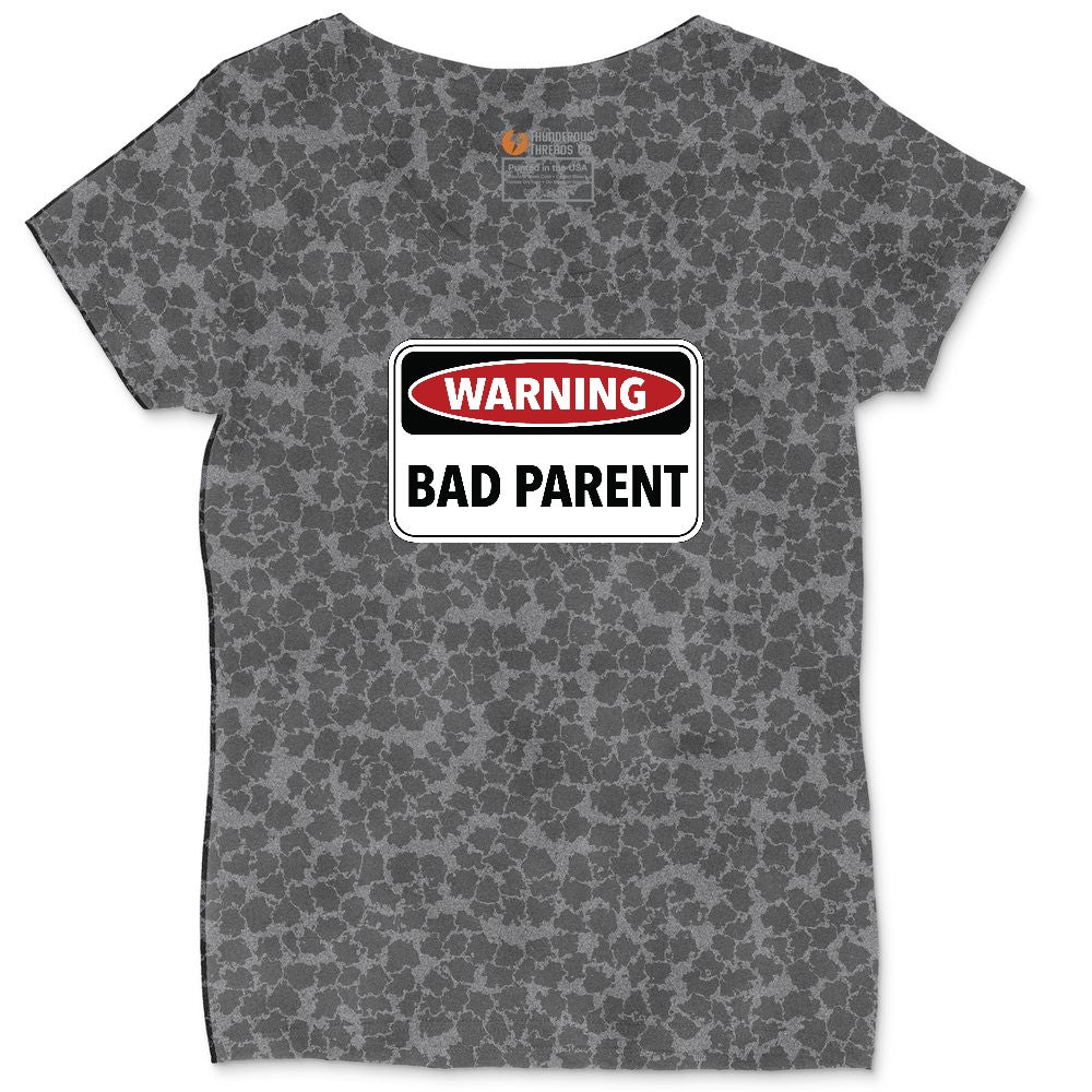 Warning Bad Parent Ladies Curvy Tee - Black Leopard