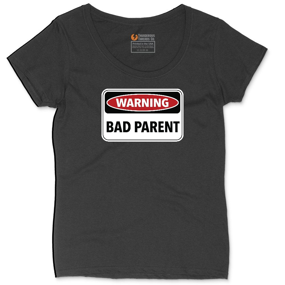 Warning Bad Parent Ladies Curvy Tee - Black