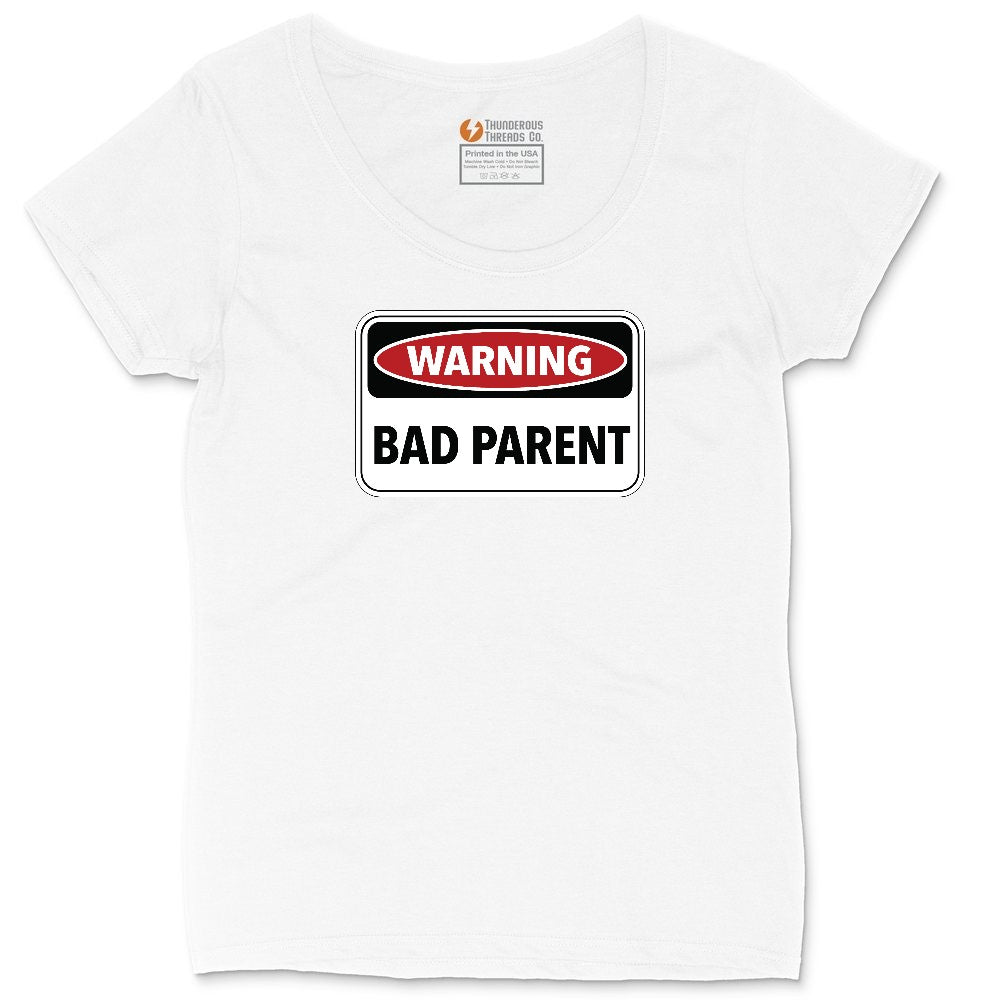 Warning Bad Parent Ladies Curvy Tee - White