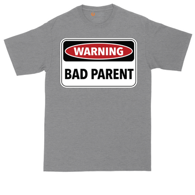 Warning Bad Parent tall t-shirt for men in Dark Heather Grey