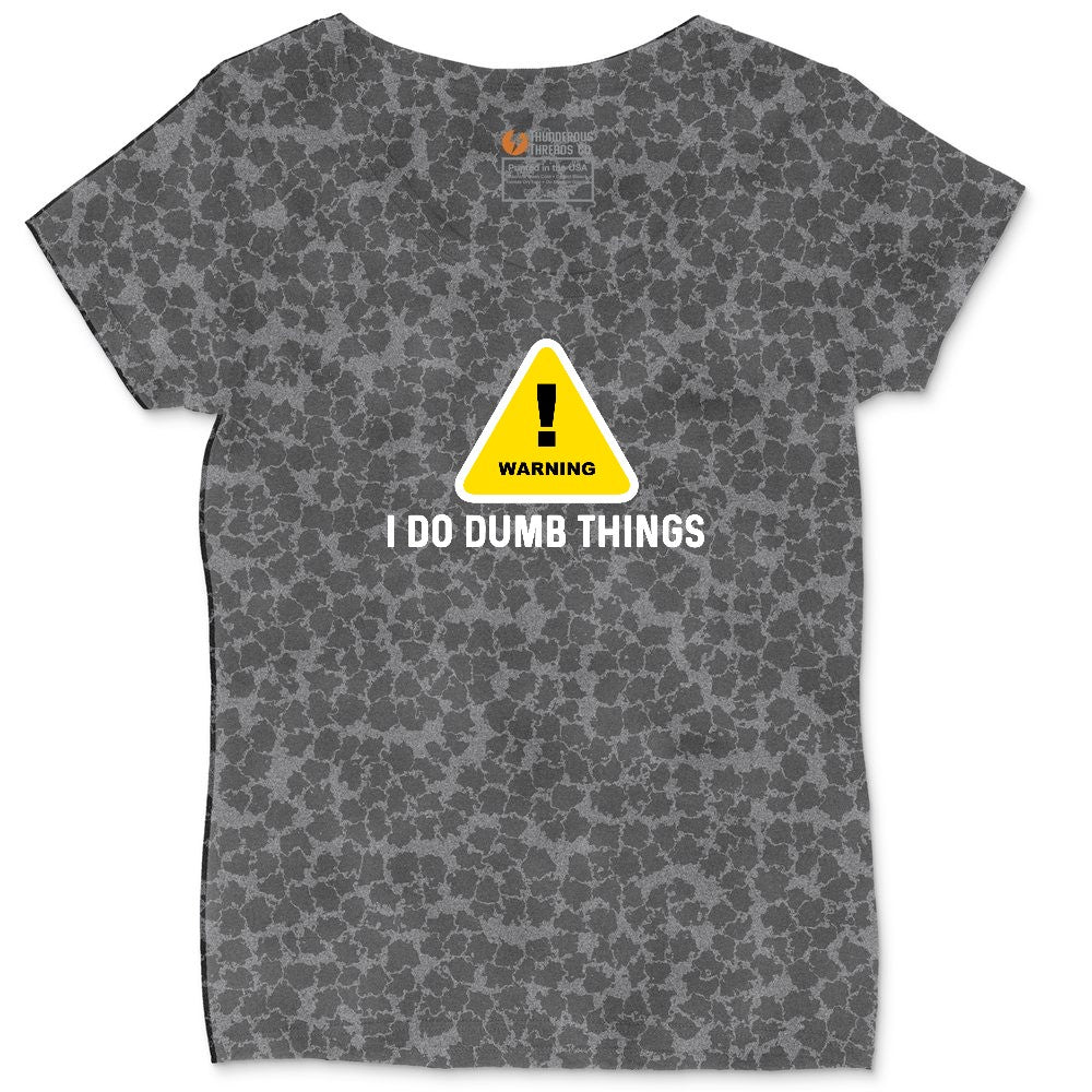 Warning I Do Dumb Things Ladies Curvy Tee - Black Leopard