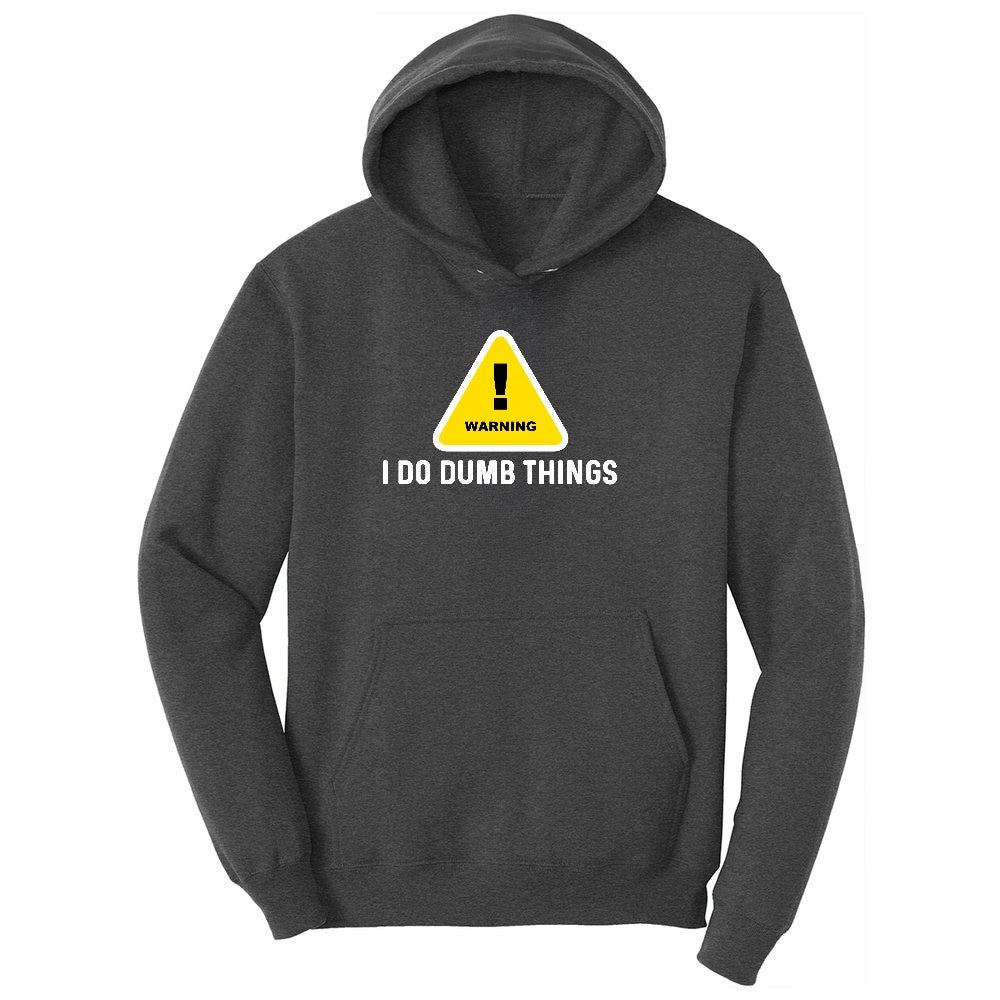 Warning I Do Dumb Things Youth Hoodie - Dark Heather Grey