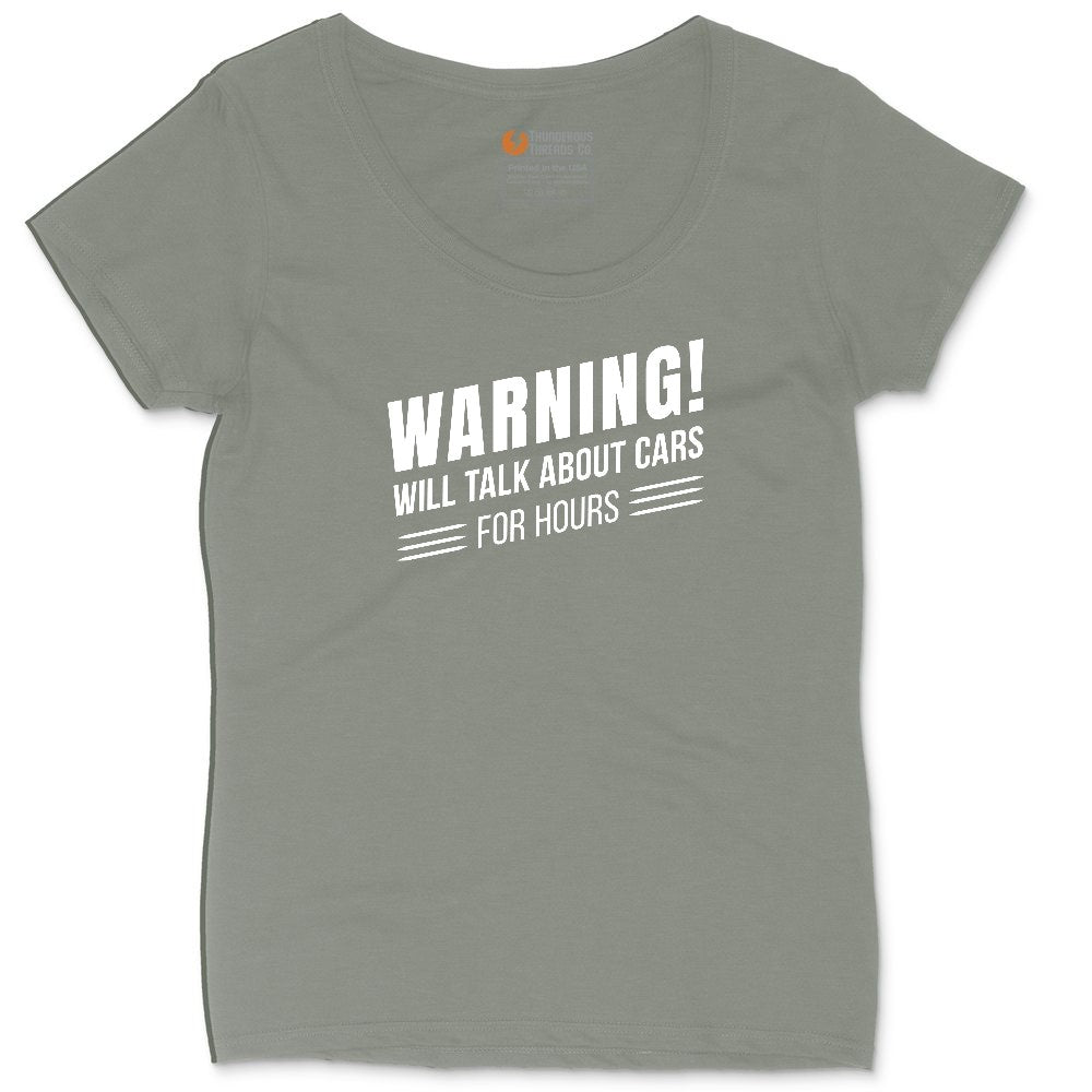 Warning Will Talk About Cars for Hours Ladies Curvy Tee - Bamboo Blackout