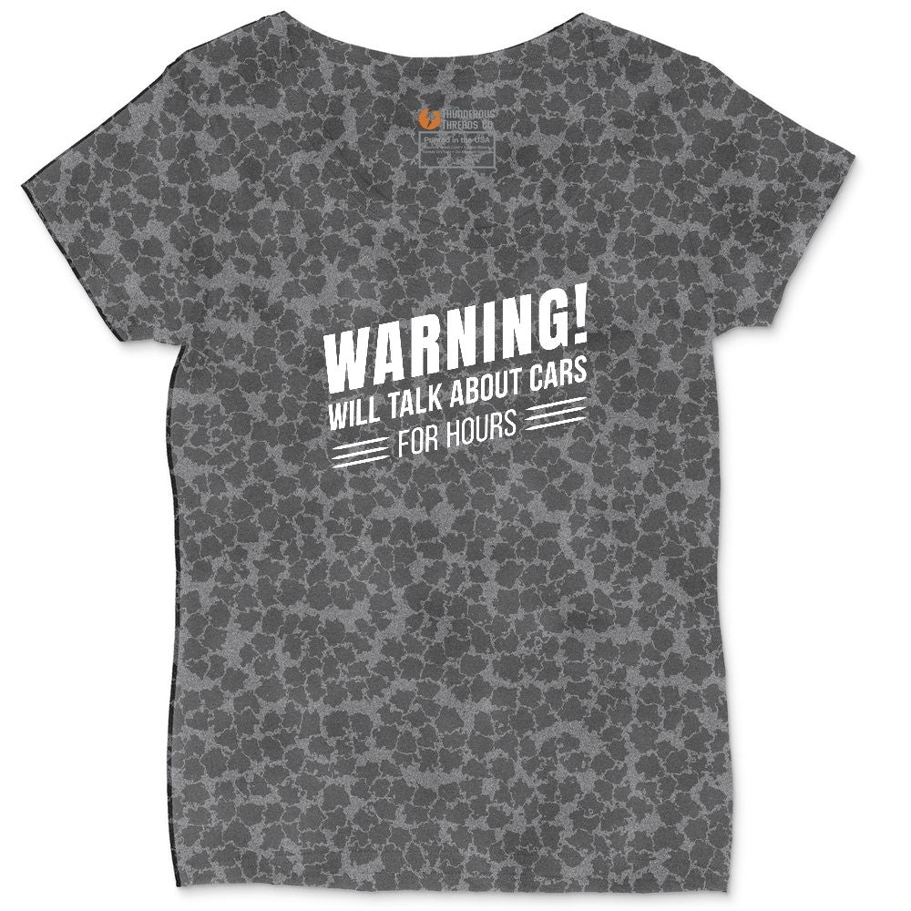 Warning Will Talk About Cars for Hours Ladies Curvy Tee - Black Leopard