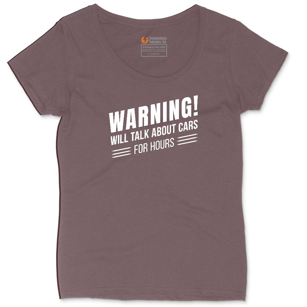 Warning Will Talk About Cars for Hours Ladies Curvy Tee - Sangria Blackout