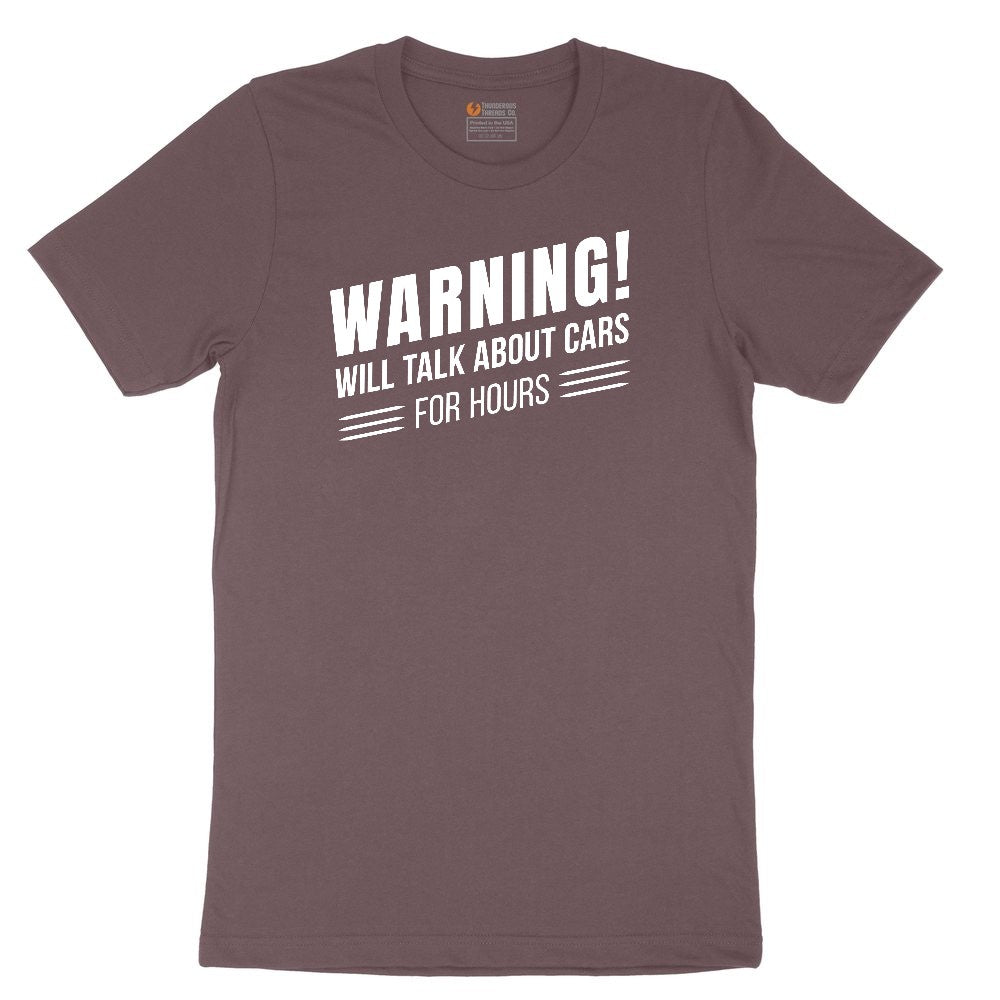 Warning Will Talk About Cars for Hours Ladies Short Sleeve Tee - Sangria Blackout