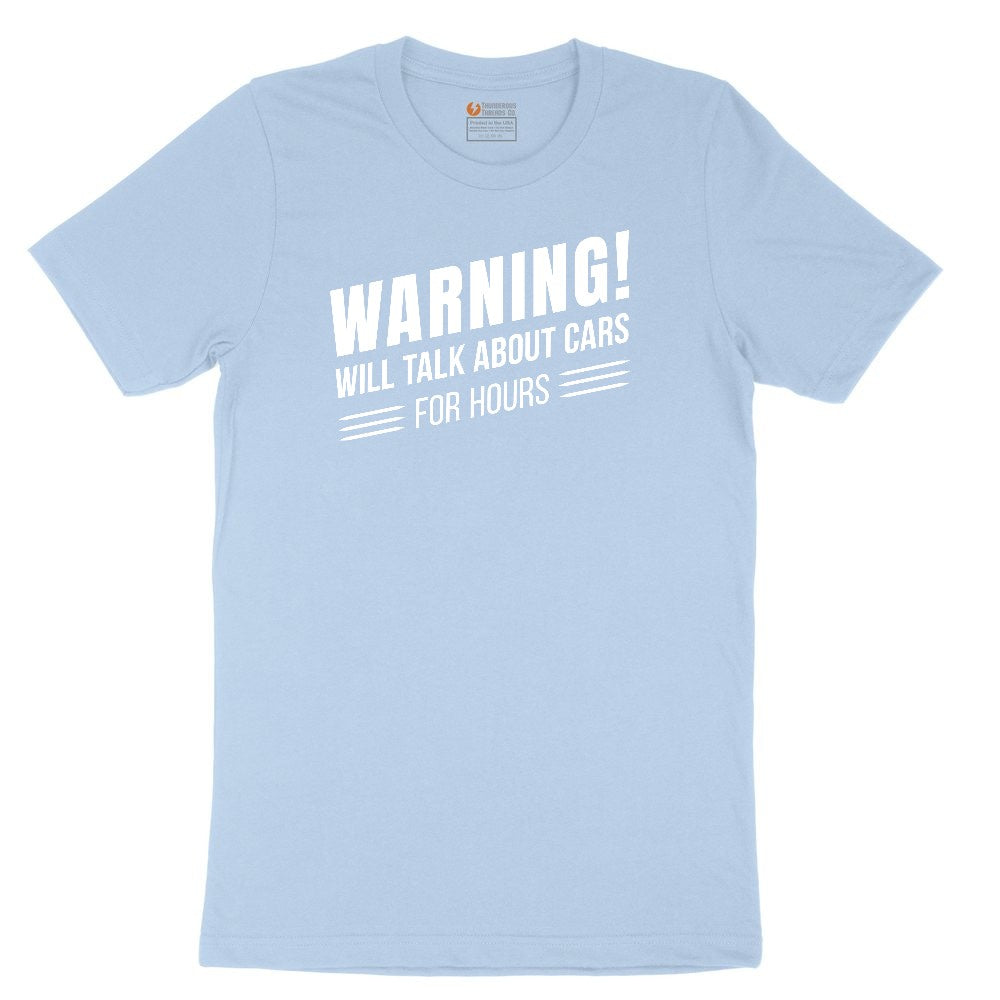 Warning Will Talk About Cars for Hours Youth Short Sleeve Tee - Light Blue