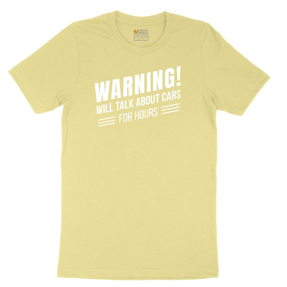 Warning Will Talk About Cars for Hours Youth Short Sleeve Tee - Yellow
