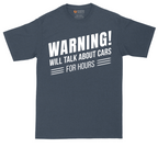Warning Will Talk About Cars for Hours tall t-shirt for men in Heather Navy