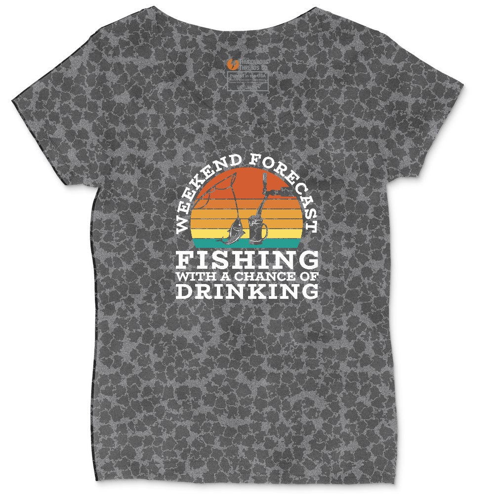 Weekend Forecast Fishing with a Chance of Drinking Ladies Curvy Tee - Black Leopard