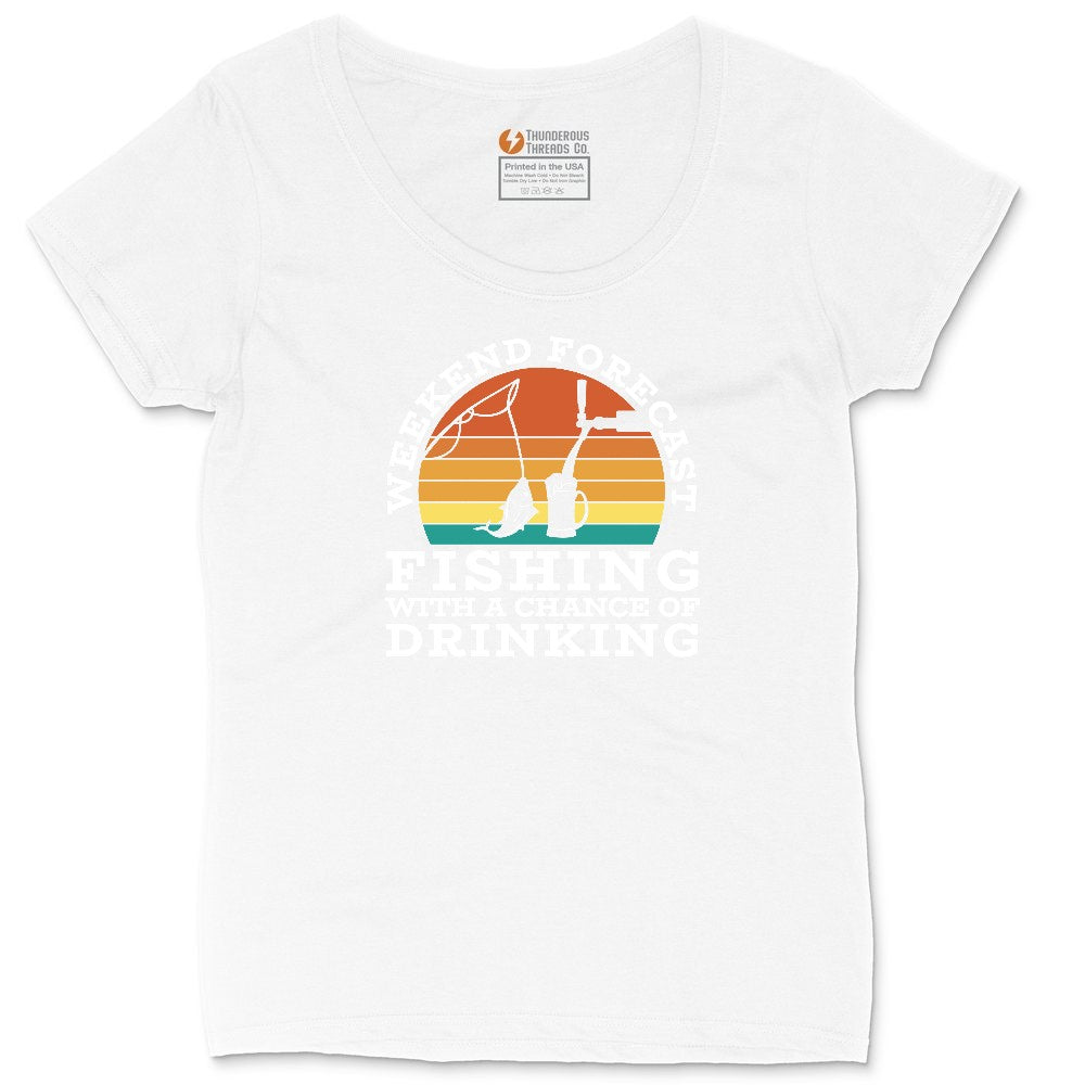 Weekend Forecast Fishing with a Chance of Drinking Ladies Curvy Tee - White