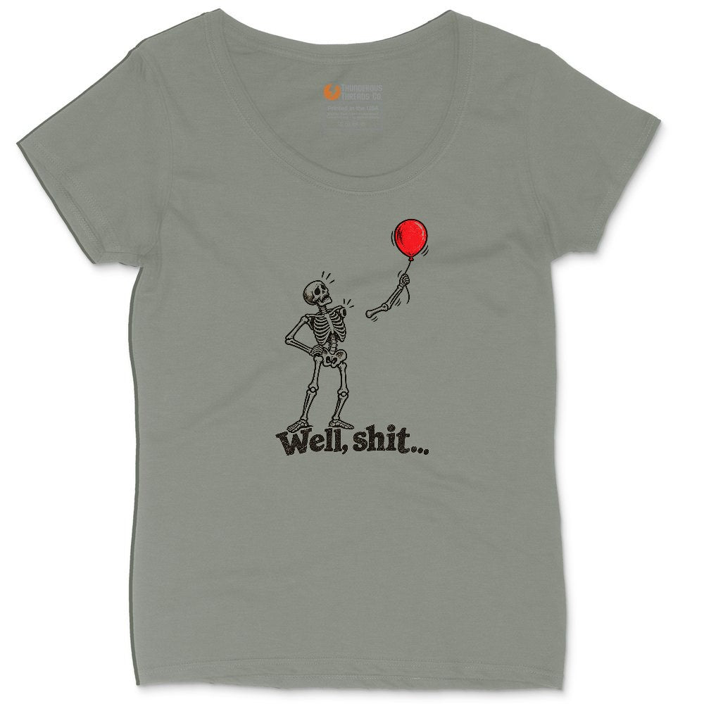 Well Shit Halloween Skeleton Design Ladies Curvy Tee - Bamboo Blackout