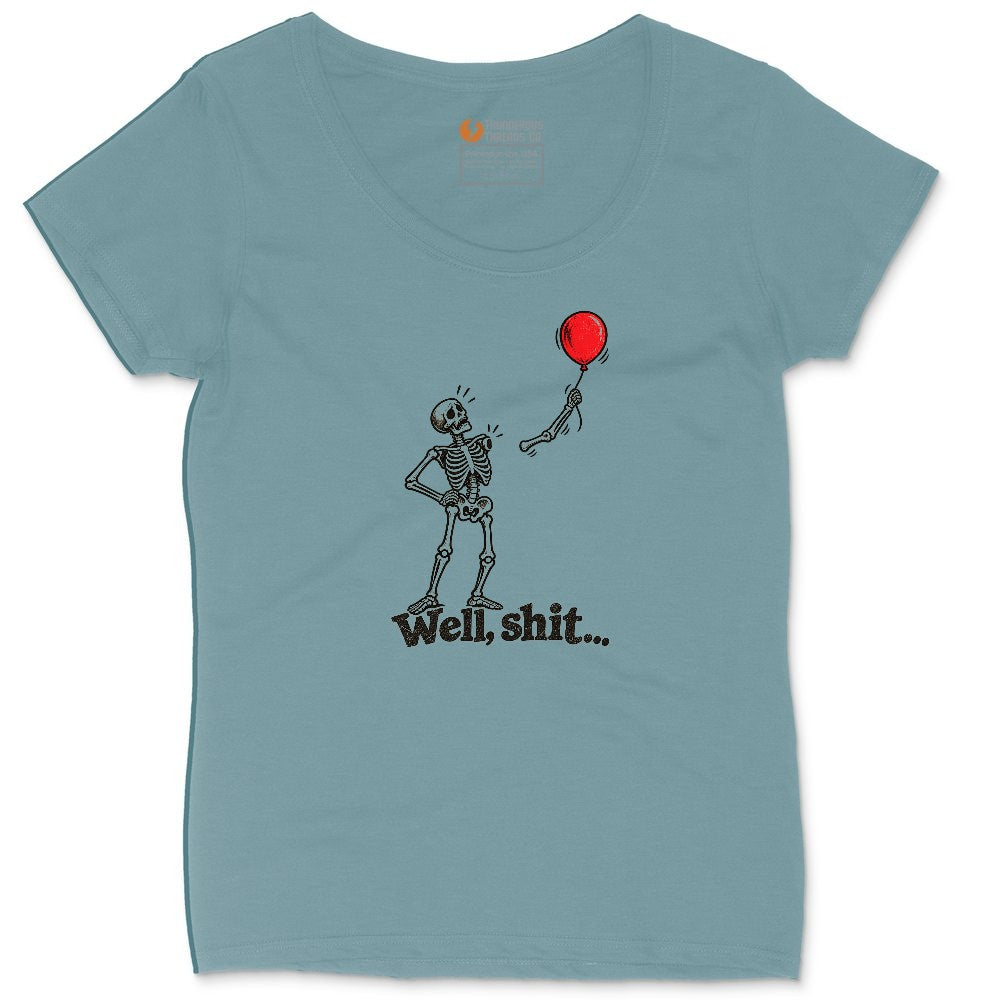 Well Shit Halloween Skeleton Design Ladies Curvy Tee - Surf Blackout